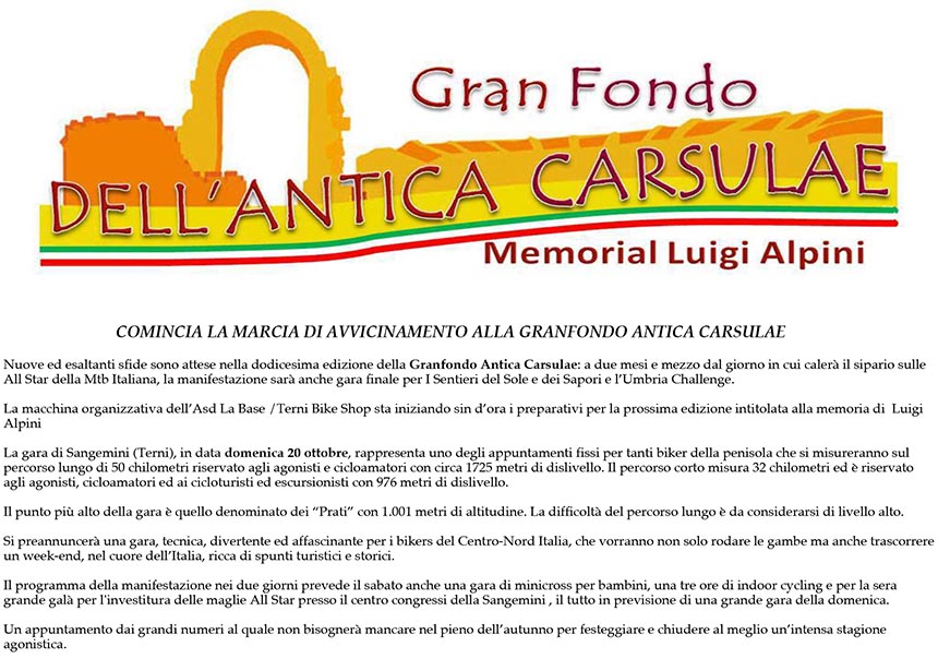  comincia la marcia di avvicinamento alla GRANFONDO ANTICA CARSULAE il 20 ottobre 2013 a Sangemini